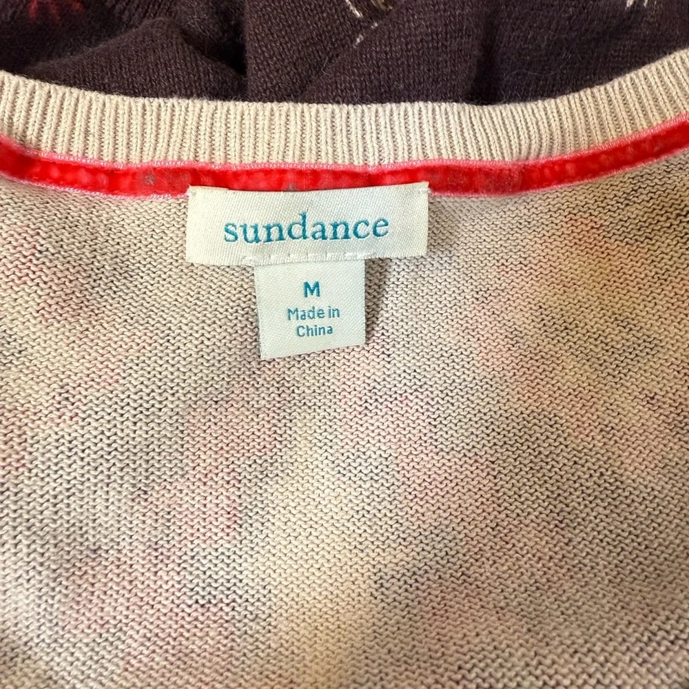 Sundance Glissade Plum V-Neck Print Sweater 100% Cotton Size Medium - Picture 6 of 6